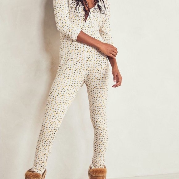 Free People Intimately Disty Floral Ivory Home Alone Long Johns - Picture 4 of 9